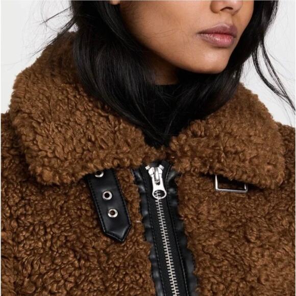 Stand Studio Audrey Brown Shearling Jacket with Black Accents - Picture 7 of 16